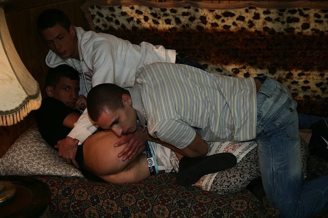 Patres Reko gets double the cock and plenty of cum in a gay threesome at Staxus (1)